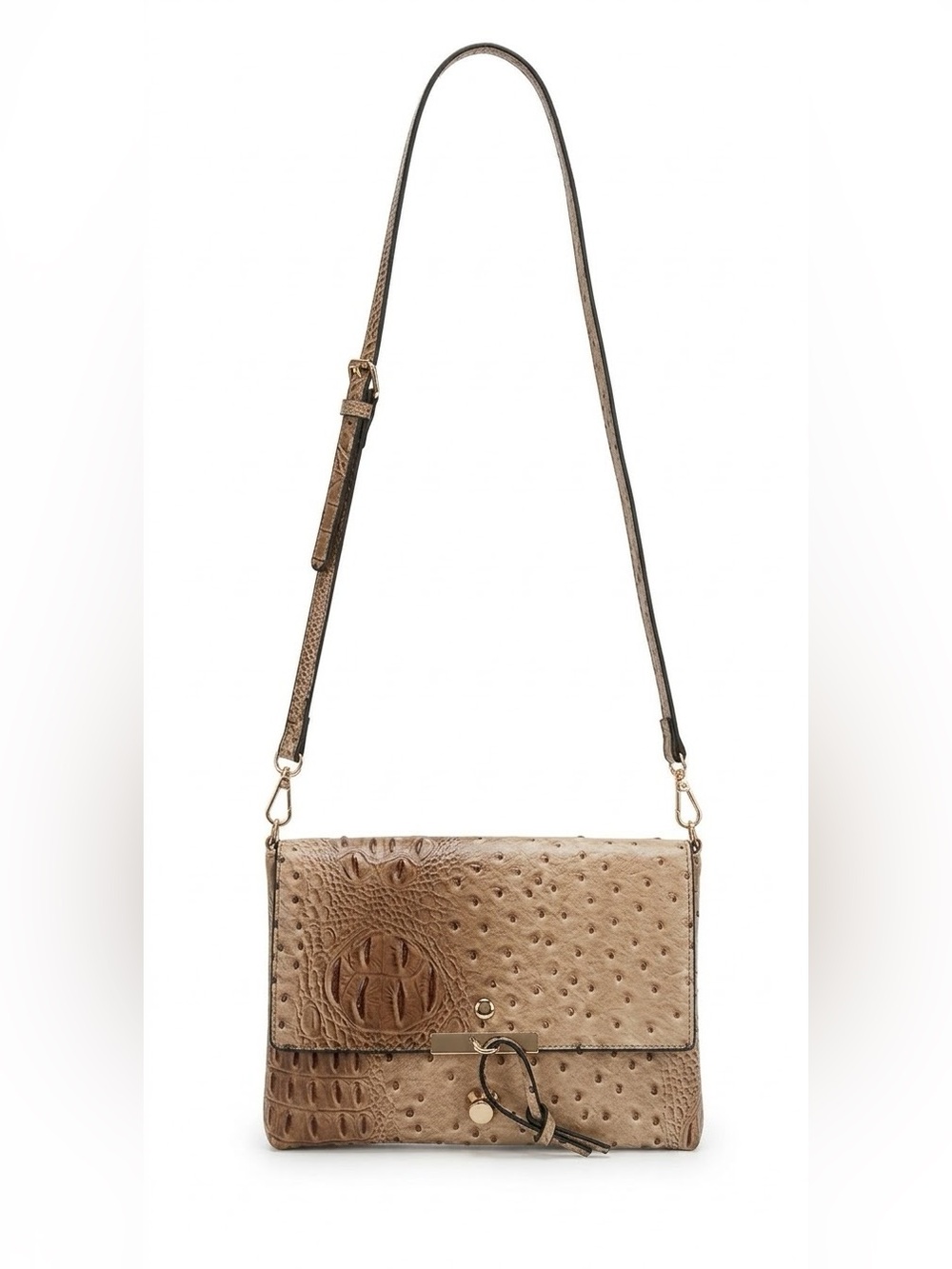 Textured Ostrich & Croc Embossed Convertible Crossbody Handbag